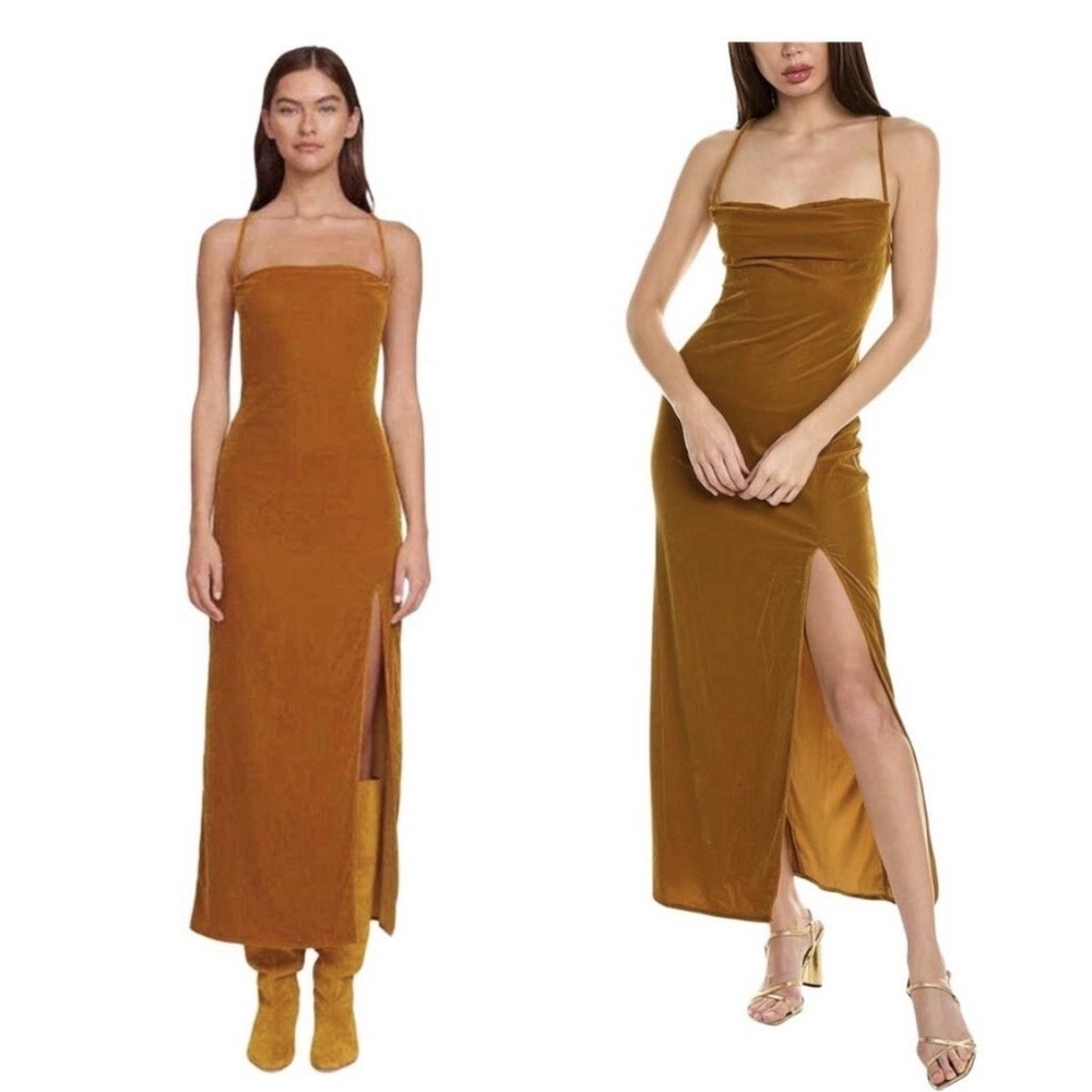 $426 Staud Women's Brown Bellamy Lace-Up Back Velvet Midi Dress Size Small
